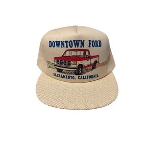 Downtown Ford Sacramento California Trucker Hat Cream Mesh‎ Adjustable F150 1987